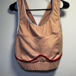 Fabletics Tan With Red And Reflective Detail Sports Bra